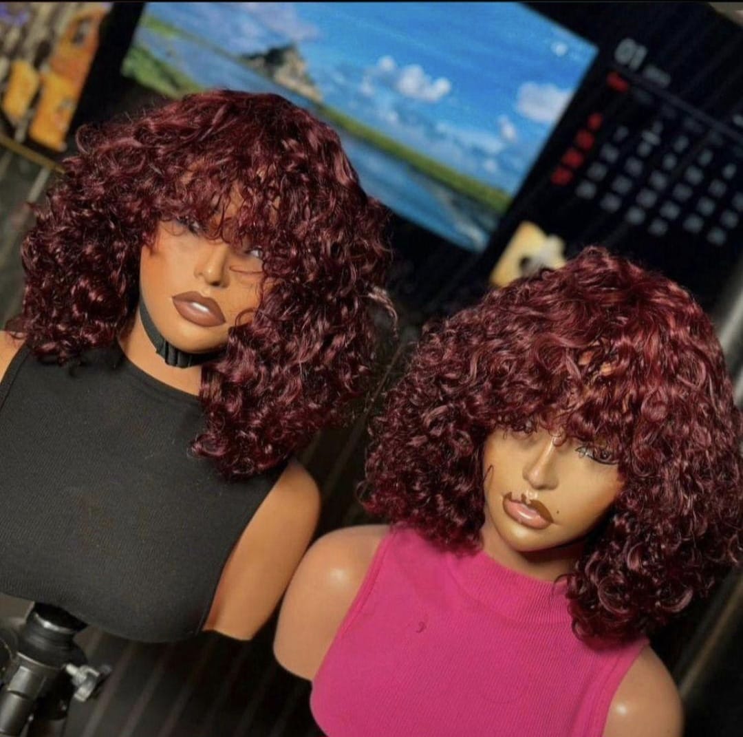 14" Burgundy Water Curl Fringe Wig